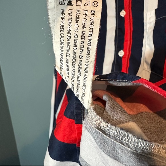 Forever 21 Blue/Red/White Striped Button Up Short Sleeve Collared Shirt - Picture 8 of 12